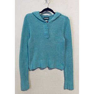 Aeropostale Sweater Womens Large Aqua Blue Chenille Ribbed Hooded Y2K Skater
